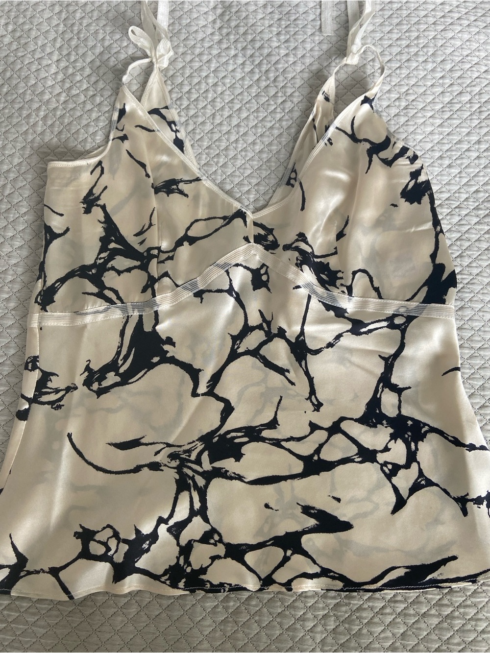 Zenobia Cream 💯 SILK Camisole with Black Marble Print